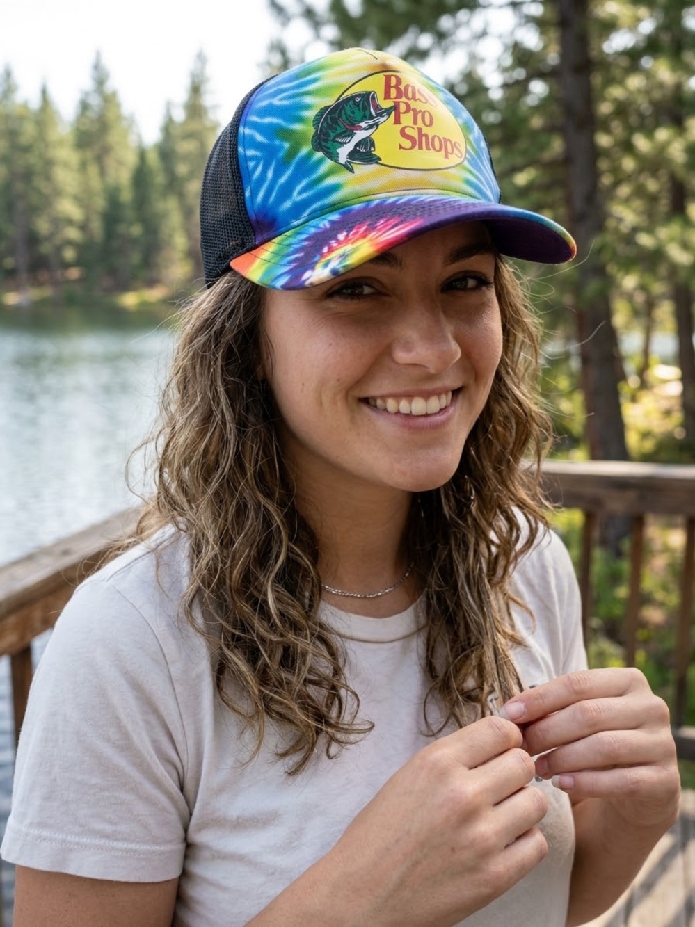 Bass Pro Shops Tie-Dye Trucker Hat - Blue, Yellow, Green, Red, Purple